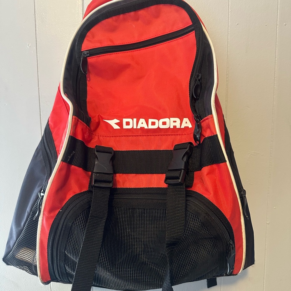 Diadora Red and Black Sports Backpack with White Logo